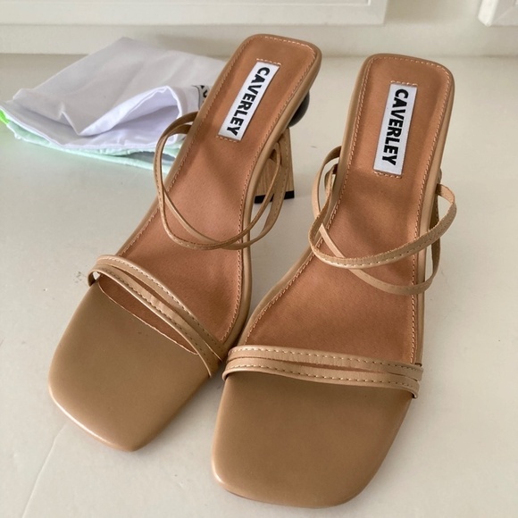 Caverley Anthropologie Trish Leather Neutral Geometric Heeled Mules - Picture 6 of 9